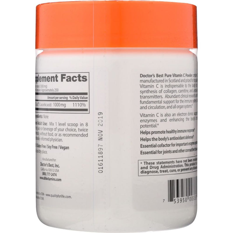 Doctor's Best Pure Vitamin C Powder with Q-C – 8.8 oz (250 g) | Immune Support & Antioxidant Protection