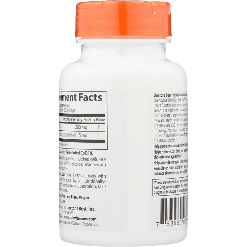 Doctor's Best High Absorption CoQ10 with BioPerine® – 200 mg, 60 Veggie Caps | Heart & Energy Support
