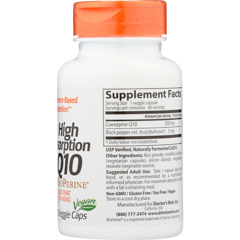 Doctor's Best High Absorption CoQ10 with BioPerine® – 200 mg, 60 Veggie Caps | Heart & Energy Support
