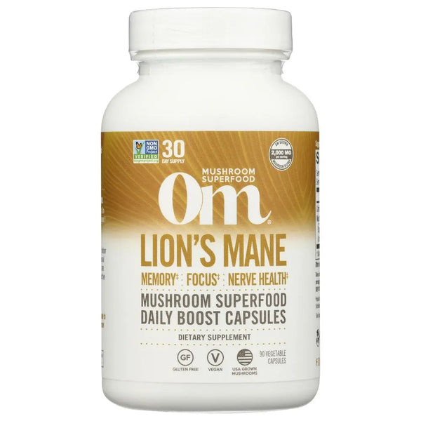 OM Mushroom Superfood Lion's Mane Capsules – 90 ct | 2,000 mg per Serving | Cognitive & Nerve Health Support-Bask & Buy