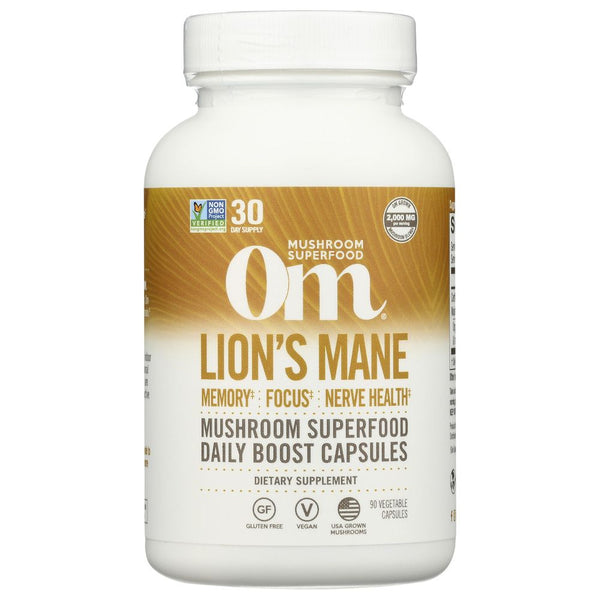 OM Mushroom Superfood Lion's Mane Capsules – 90 ct | 2,000 mg per Serving | Cognitive & Nerve Health Support