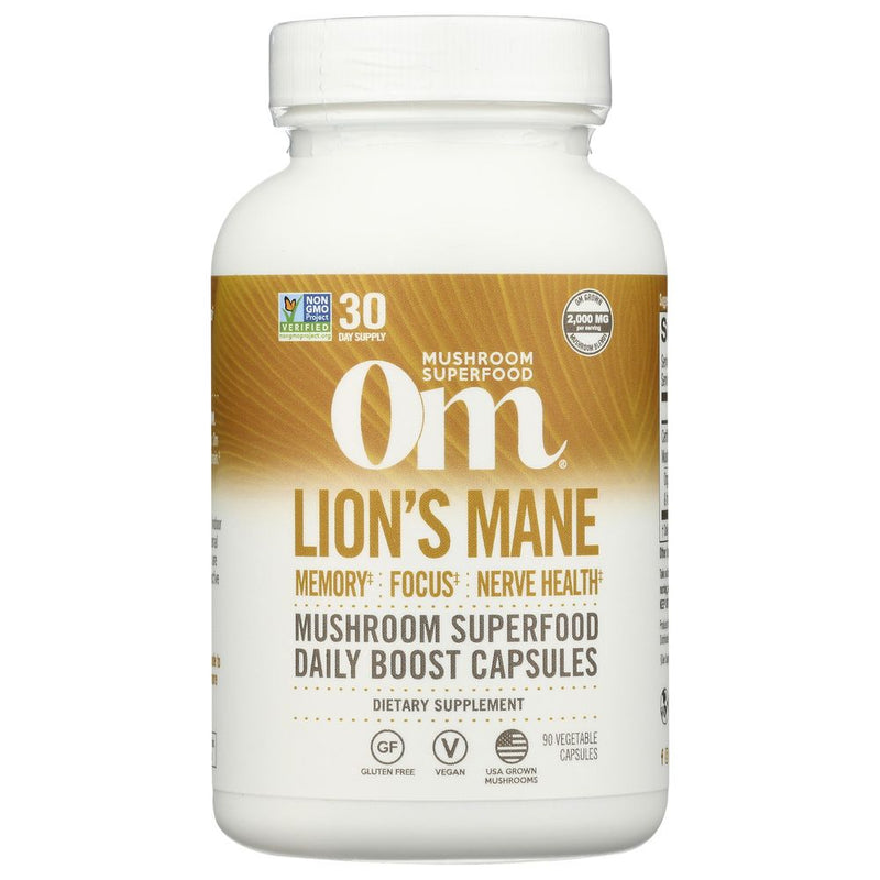 OM Mushroom Superfood Lion's Mane Capsules – 90 ct | 2,000 mg per Serving | Cognitive & Nerve Health Support