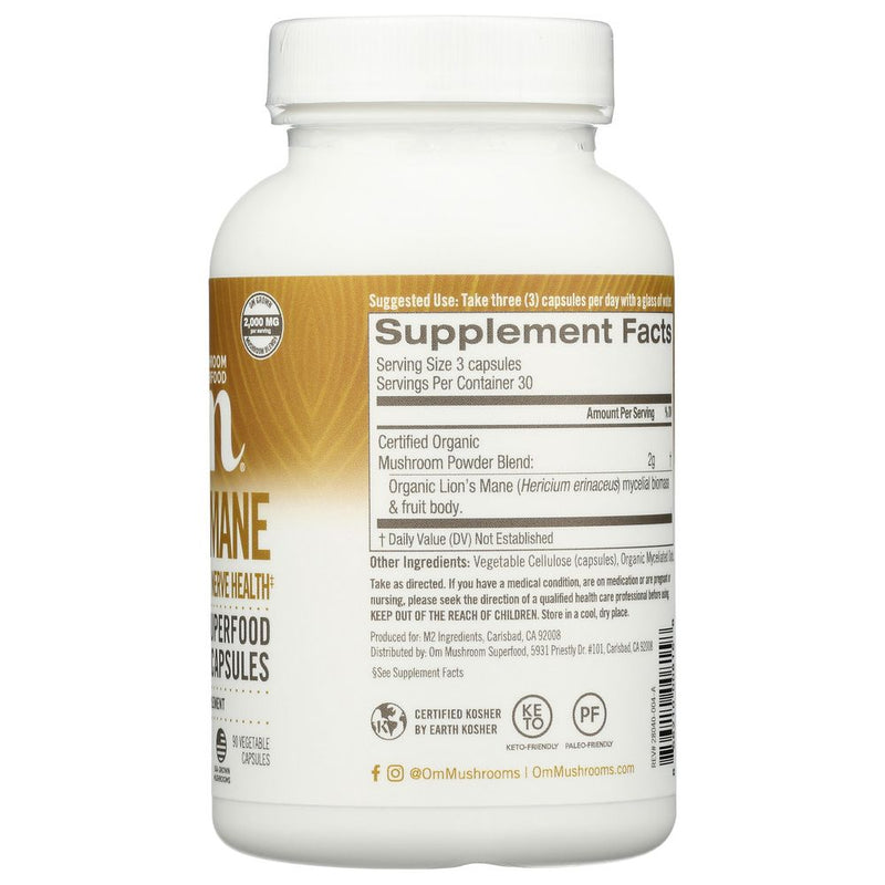 OM Mushroom Superfood Lion's Mane Capsules – 90 ct | 2,000 mg per Serving | Cognitive & Nerve Health Support