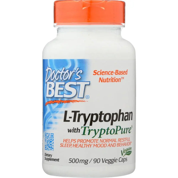 Doctor's Best L-Tryptophan 500 mg – 90 Veggie Caps | TryptoPure® | Mood & Sleep Support-Bask & Buy