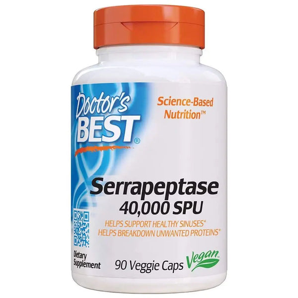 Doctor's Best Serrapeptase 40,000 SPU – 90 Veggie Caps | Sinus & Inflammation Support-Bask & Buy