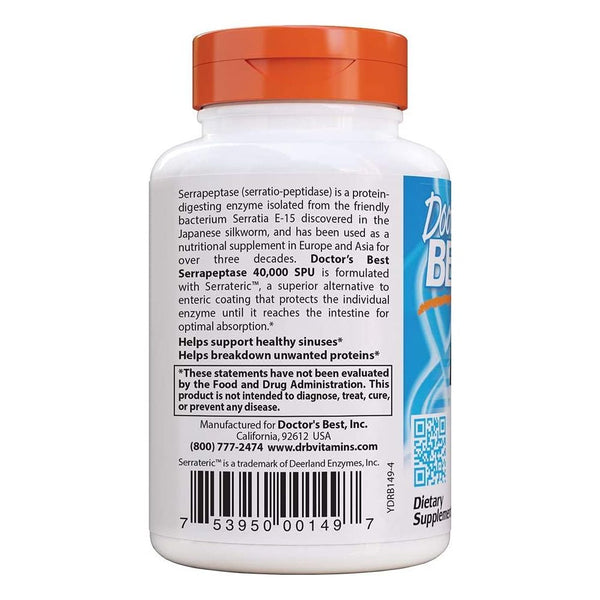 Doctor's Best Serrapeptase 40,000 SPU – 90 Veggie Caps | Sinus & Inflammation Support