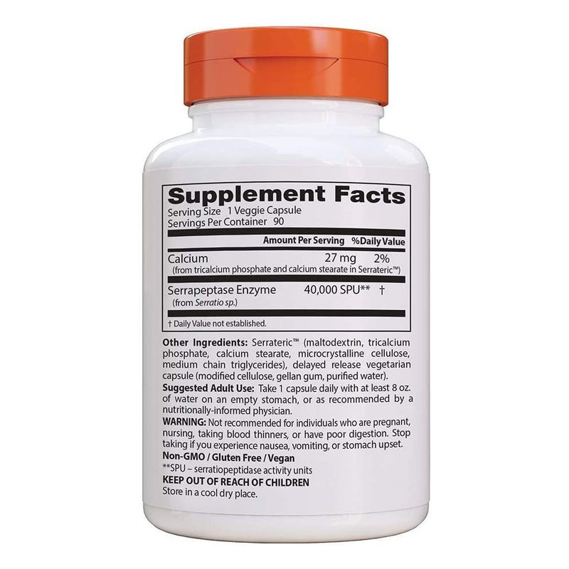 Doctor's Best Serrapeptase 40,000 SPU – 90 Veggie Caps | Sinus & Inflammation Support