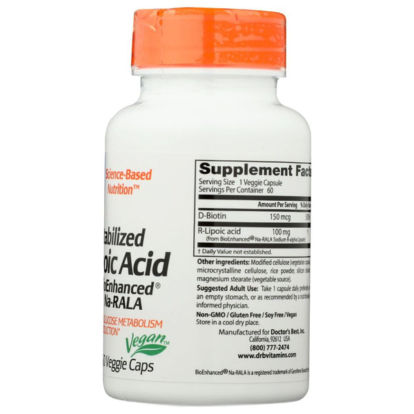 Doctor's Best Stabilized R-Lipoic Acid – 100 mg, 60 Veggie Caps | BioEnhanced Na-RALA for Antioxidant & Energy Support