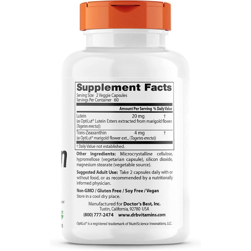 Doctor's Best Lutein with OptiLut – 10 mg, 120 Veggie Caps | Eye Health & Blue Light Protection