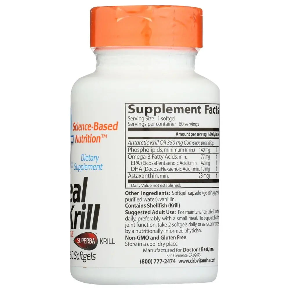 Doctor's Best Real Krill Oil – 350 mg, 60 Softgels | Superba2® Antarctic Krill, Omega-3 + Astaxanthin-Bask & Buy