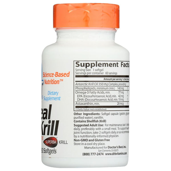Doctor's Best Real Krill Oil – 350 mg, 60 Softgels | Superba2® Antarctic Krill, Omega-3 + Astaxanthin