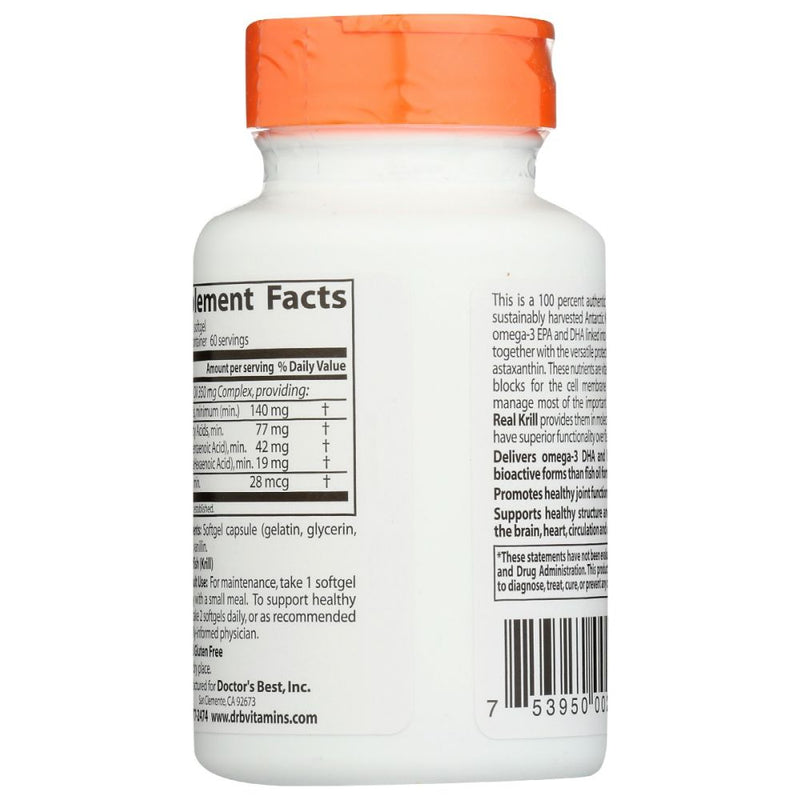 Doctor's Best Real Krill Oil – 350 mg, 60 Softgels | Superba2® Antarctic Krill, Omega-3 + Astaxanthin