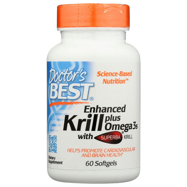 Doctor's Best Enhanced Krill Plus Omega-3s – 60 Softgels | Superba2® Krill Oil, Heart & Brain Support