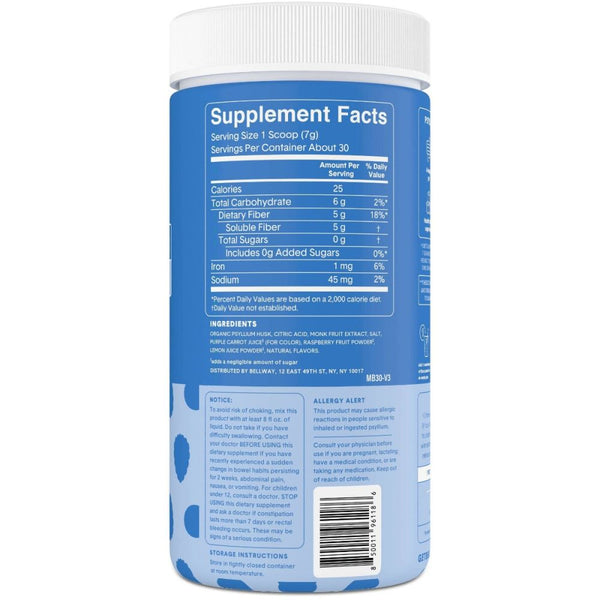 Bellway Super Fiber + Fruit – Mixed Berry, 7.7 oz | Organic Psyllium Husk, Sugar-Free, Gut Health Support